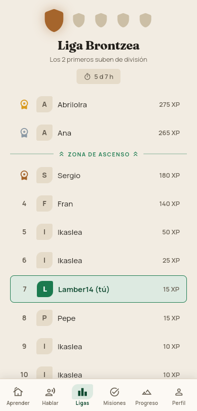 Ligas semanales, liga semanal